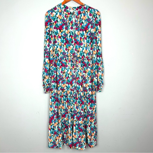 Fresha London scarlet tulips print midi dress size XS long sleeve - Picture 2 of 15